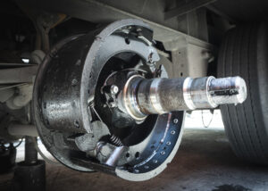 Brake pads of a truck trailer for repairing to change.