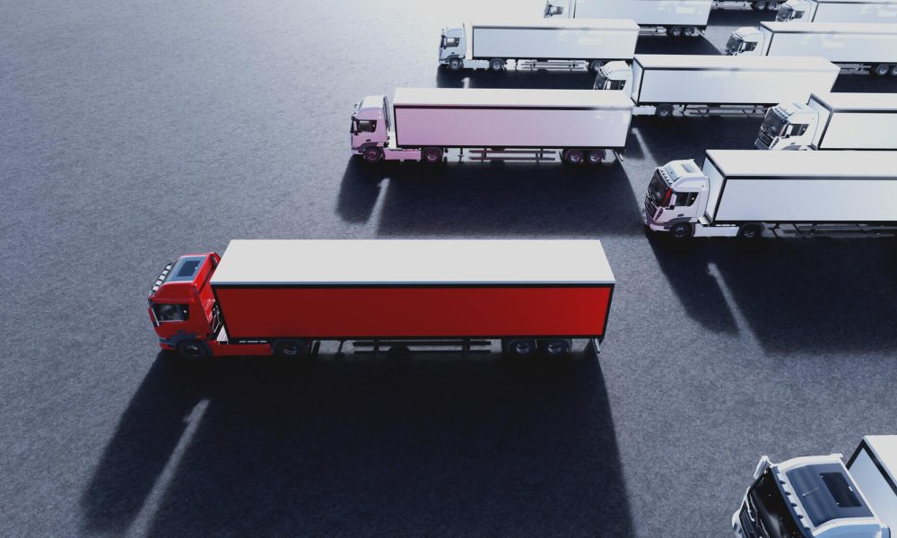 fleet of new heavy trucks with one selected transportation